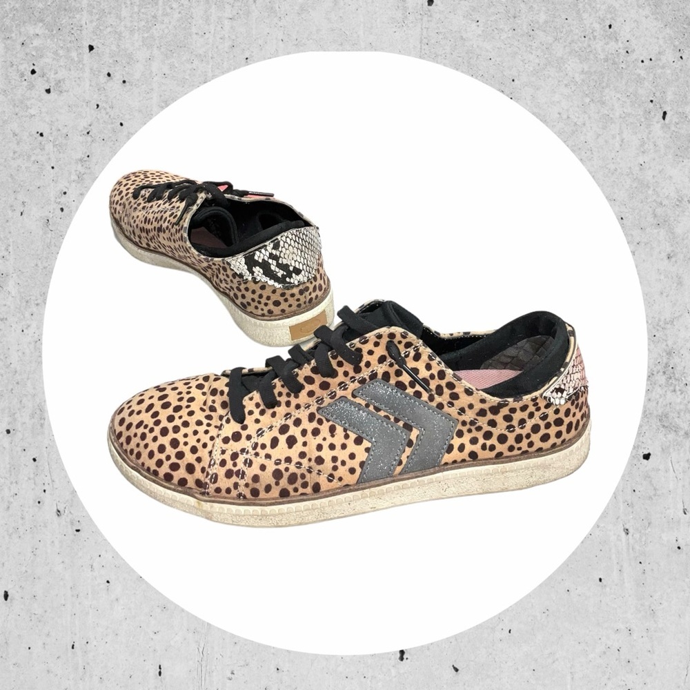 Dr. Scholl’s Tan/Brown Leopard w Gray & Black Accents Elastic Lace Sneakers Wm 9 - Picture 4 of 8